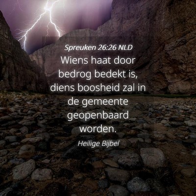 Picture 04 - Spreuken 26:26 NLD - Wiens haat door bedrog bedekt is, diens boosheid - Bible Verse Picture