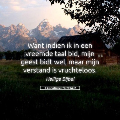 Picture 05 - 1 Corinthiërs 14:14 NLD - Want indien ik in een vreemde taal bid, mijn - Bible Verse Picture