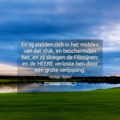 Picture 05 - 1 Kronieken 11:14 NLD - En zij stelden zich in het midden van dat stuk, - Bible Verse Picture