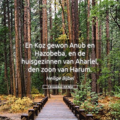 Picture 05 - 1 Kronieken 4:8 NLD - En Koz gewon Anub en Hazobeba, en de huisgezinnen - Bible Verse Picture