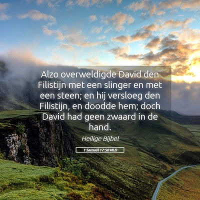 Picture 05 - 1 Samuël 17:50 NLD - Alzo overweldigde David den Filistijn met een - Bible Verse Picture
