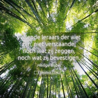 Picture 05 - 1 Timotheüs 1:7 NLD - Willende leraars der wet zijn, niet verstaande, - Bible Verse Picture