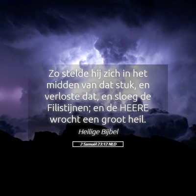 Picture 05 - 2 Samuël 23:12 NLD - Zo stelde hij zich in het midden van dat stuk, en - Bible Verse Picture
