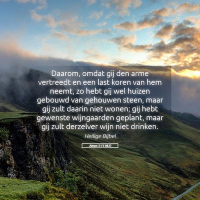 Picture 05 - Amos 5:11 NLD - Daarom, omdat gij den arme vertreedt en een last - Bible Verse Picture