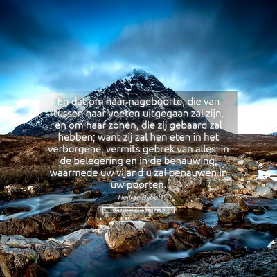 Picture 05 - Deuteronomium 28:57 NLD - En dat om haar nageboorte, die van tussen haar - Bible Verse Picture