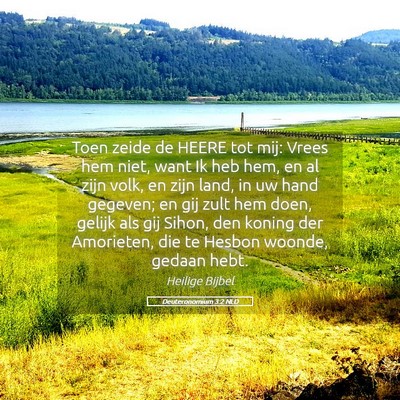 Picture 05 - Deuteronomium 3:2 NLD - Toen zeide de HEERE tot mij: Vrees hem niet, want - Bible Verse Picture