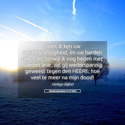 Picture 05 - Deuteronomium 31:27 NLD - Want ik ken uw wederspannigheid, en uw harden - Bible Verse Picture