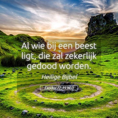 Picture 05 - Exodus 22:19 NLD - Al wie bij een beest ligt, die zal zekerlijk - Bible Verse Picture