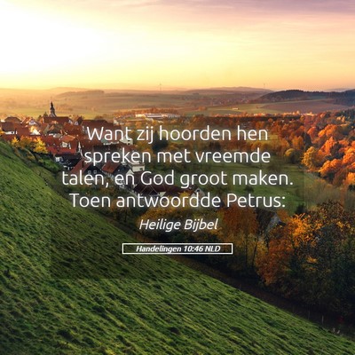 Picture 05 - Handelingen 10:46 NLD - Want zij hoorden hen spreken met vreemde talen, - Bible Verse Picture