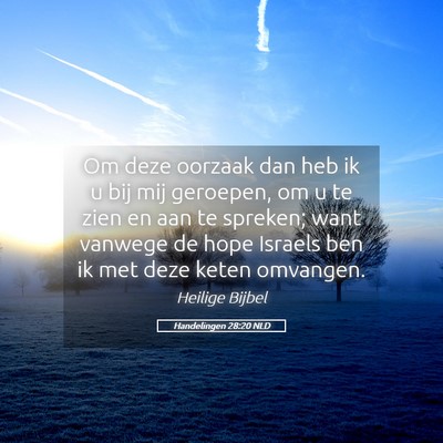 Picture 05 - Handelingen 28:20 NLD - Om deze oorzaak dan heb ik u bij mij geroepen, om - Bible Verse Picture