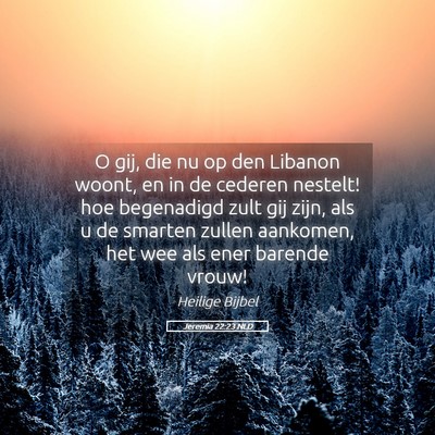 Picture 05 - Jeremia 22:23 NLD - O gij, die nu op den Libanon woont, en in de - Bible Verse Picture