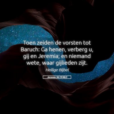Picture 05 - Jeremia 36:19 NLD - Toen zeiden de vorsten tot Baruch: Ga henen, - Bible Verse Picture