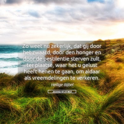 Picture 05 - Jeremia 42:22 NLD - Zo weet nu zekerlijk, dat gij door het zwaard, - Bible Verse Picture