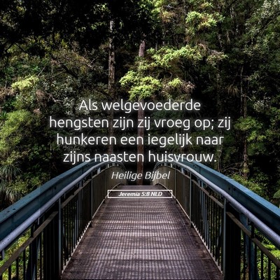 Picture 05 - Jeremia 5:8 NLD - Als welgevoederde hengsten zijn zij vroeg op; zij - Bible Verse Picture