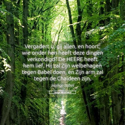 Picture 05 - Jesaja 48:14 NLD - Vergadert u, gij allen, en hoort; wie onder hen - Bible Verse Picture