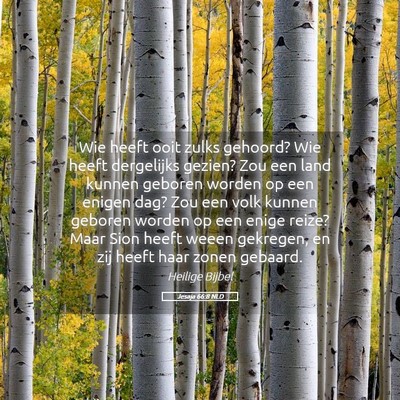 Picture 05 - Jesaja 66:8 NLD - Wie heeft ooit zulks gehoord? Wie heeft - Bible Verse Picture