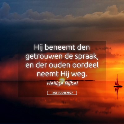 Picture 05 - Job 12:20 NLD - Hij beneemt den getrouwen de spraak, en der ouden - Bible Verse Picture