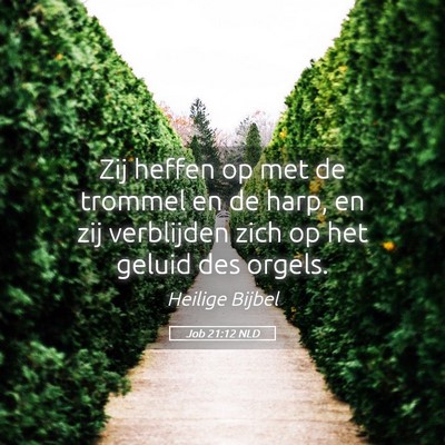 Picture 05 - Job 21:12 NLD - Zij heffen op met de trommel en de harp, en zij - Bible Verse Picture