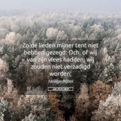 Picture 05 - Job 31:31 NLD - Zo de lieden mijner tent niet hebben gezegd: Och, - Bible Verse Picture