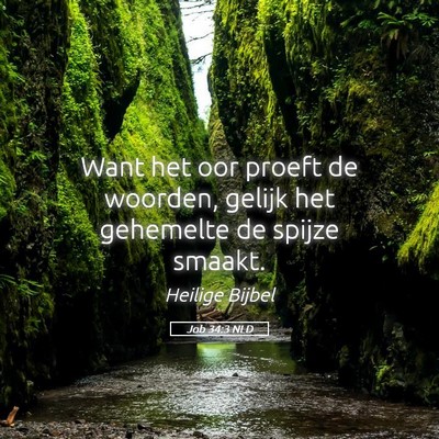 Picture 05 - Job 34:3 NLD - Want het oor proeft de woorden, gelijk het - Bible Verse Picture