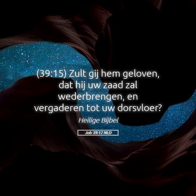 Picture 05 - Job 39:12 NLD - (39:15) Zult gij hem geloven, dat hij uw zaad zal - Bible Verse Picture
