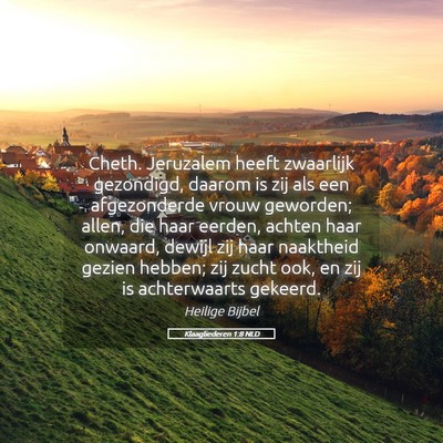 Picture 05 - Klaagliederen 1:8 NLD - Cheth. Jeruzalem heeft zwaarlijk gezondigd, - Bible Verse Picture