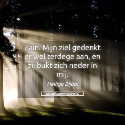 Picture 05 - Klaagliederen 3:20 NLD - Zain. Mijn ziel gedenkt er wel terdege aan, en - Bible Verse Picture