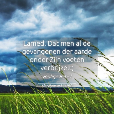 Picture 05 - Klaagliederen 3:34 NLD - Lamed. Dat men al de gevangenen der aarde onder - Bible Verse Picture