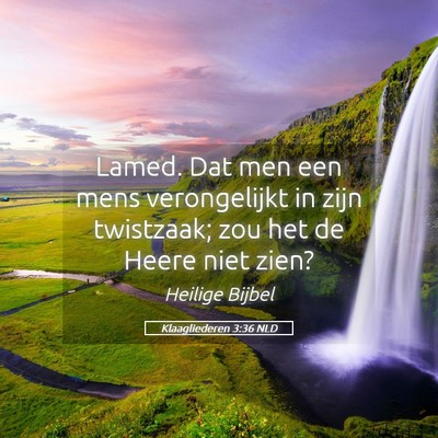 Picture 05 - Klaagliederen 3:36 NLD - Lamed. Dat men een mens verongelijkt in zijn - Bible Verse Picture