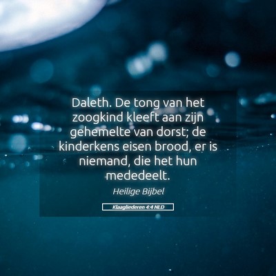 Picture 05 - Klaagliederen 4:4 NLD - Daleth. De tong van het zoogkind kleeft aan zijn - Bible Verse Picture