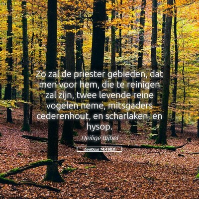 Picture 05 - Leviticus 14:4 NLD - Zo zal de priester gebieden, dat men voor hem, - Bible Verse Picture