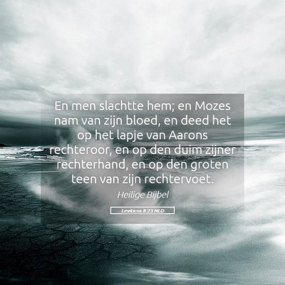 Picture 05 - Leviticus 8:23 NLD - En men slachtte hem; en Mozes nam van zijn bloed, - Bible Verse Picture