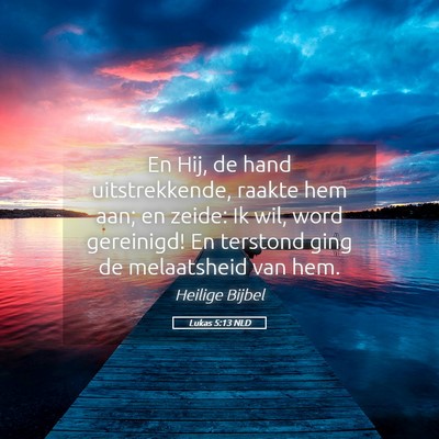 Picture 05 - Lukas 5:13 NLD - En Hij, de hand uitstrekkende, raakte hem aan; en - Bible Verse Picture