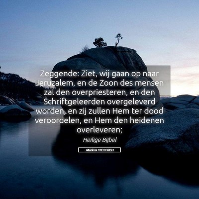 Picture 05 - Markus 10:33 NLD - Zeggende: Ziet, wij gaan op naar Jeruzalem, en de - Bible Verse Picture