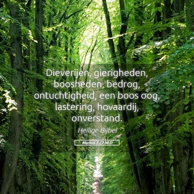 Picture 05 - Markus 7:22 NLD - Dieverijen, gierigheden, boosheden, bedrog, - Bible Verse Picture