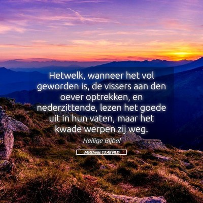 Picture 05 - Mattheüs 13:48 NLD - Hetwelk, wanneer het vol geworden is, de vissers - Bible Verse Picture