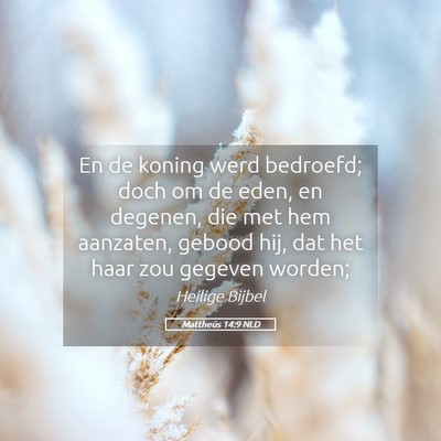 Picture 05 - Mattheüs 14:9 NLD - En de koning werd bedroefd; doch om de eden, en - Bible Verse Picture