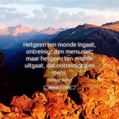 Picture 05 - Mattheüs 15:11 NLD - Hetgeen ten monde ingaat, ontreinigt den mens - Bible Verse Picture
