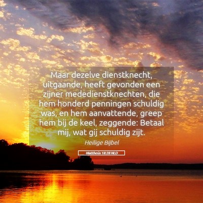 Picture 05 - Mattheüs 18:28 NLD - Maar dezelve dienstknecht, uitgaande, heeft - Bible Verse Picture