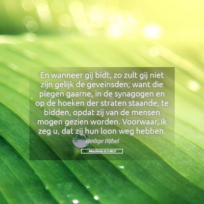 Picture 05 - Mattheüs 6:5 NLD - En wanneer gij bidt, zo zult gij niet zijn gelijk - Bible Verse Picture