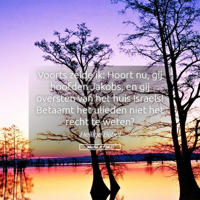 Picture 05 - Micha 3:1 NLD - Voorts zeide ik: Hoort nu, gij hoofden Jakobs, en - Bible Verse Picture