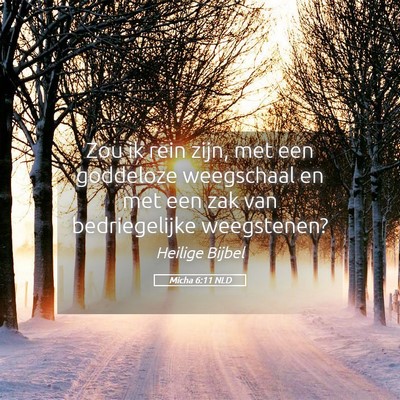 Picture 05 - Micha 6:11 NLD - Zou ik rein zijn, met een goddeloze weegschaal en - Bible Verse Picture