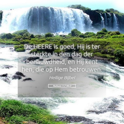 Picture 05 - Nahum 1:7 NLD - De HEERE is goed, Hij is ter sterkte in den dag - Bible Verse Picture