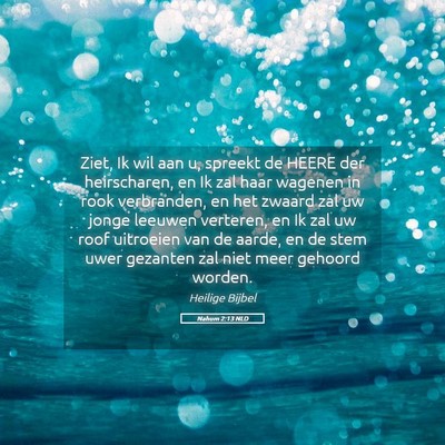 Picture 05 - Nahum 2:13 NLD - Ziet, Ik wil aan u, spreekt de HEERE der - Bible Verse Picture