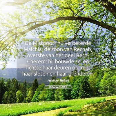 Picture 05 - Nehemia 3:14 NLD - De Mistpoort nu verbeterde Malchia, de zoon van - Bible Verse Picture