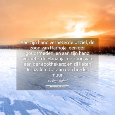 Picture 05 - Nehemia 3:8 NLD - Aan zijn hand verbeterde Uzziel, de zoon van - Bible Verse Picture