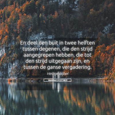Picture 05 - Numberi 31:27 NLD - En deel den buit in twee helften tussen degenen, - Bible Verse Picture