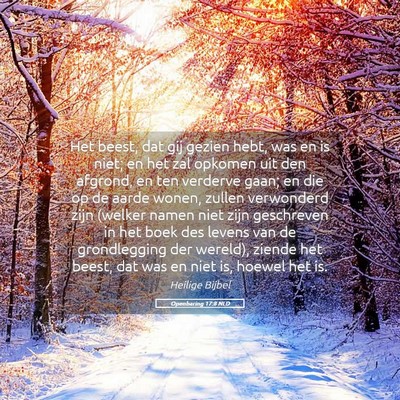 Picture 05 - Openbaring 17:8 NLD - Het beest, dat gij gezien hebt, was en is niet; - Bible Verse Picture