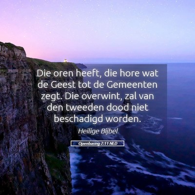 Picture 05 - Openbaring 2:11 NLD - Die oren heeft, die hore wat de Geest tot de - Bible Verse Picture