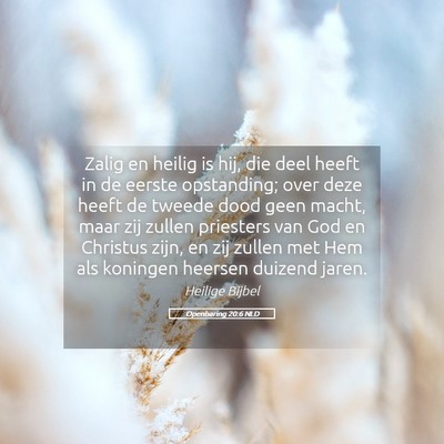 Picture 05 - Openbaring 20:6 NLD - Zalig en heilig is hij, die deel heeft in de - Bible Verse Picture